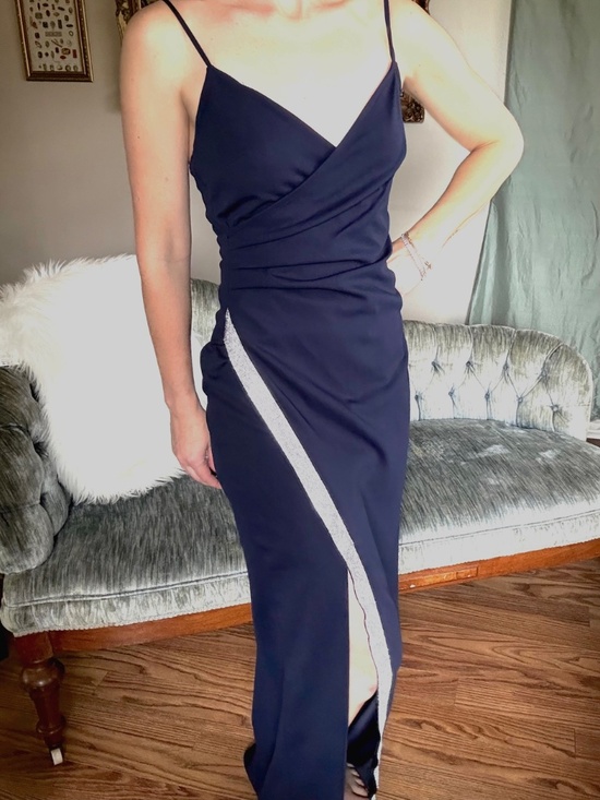Navy Formal Dress Rhinestone Slit Spaghetti Strap Evening Gown Small Honey  Rosie